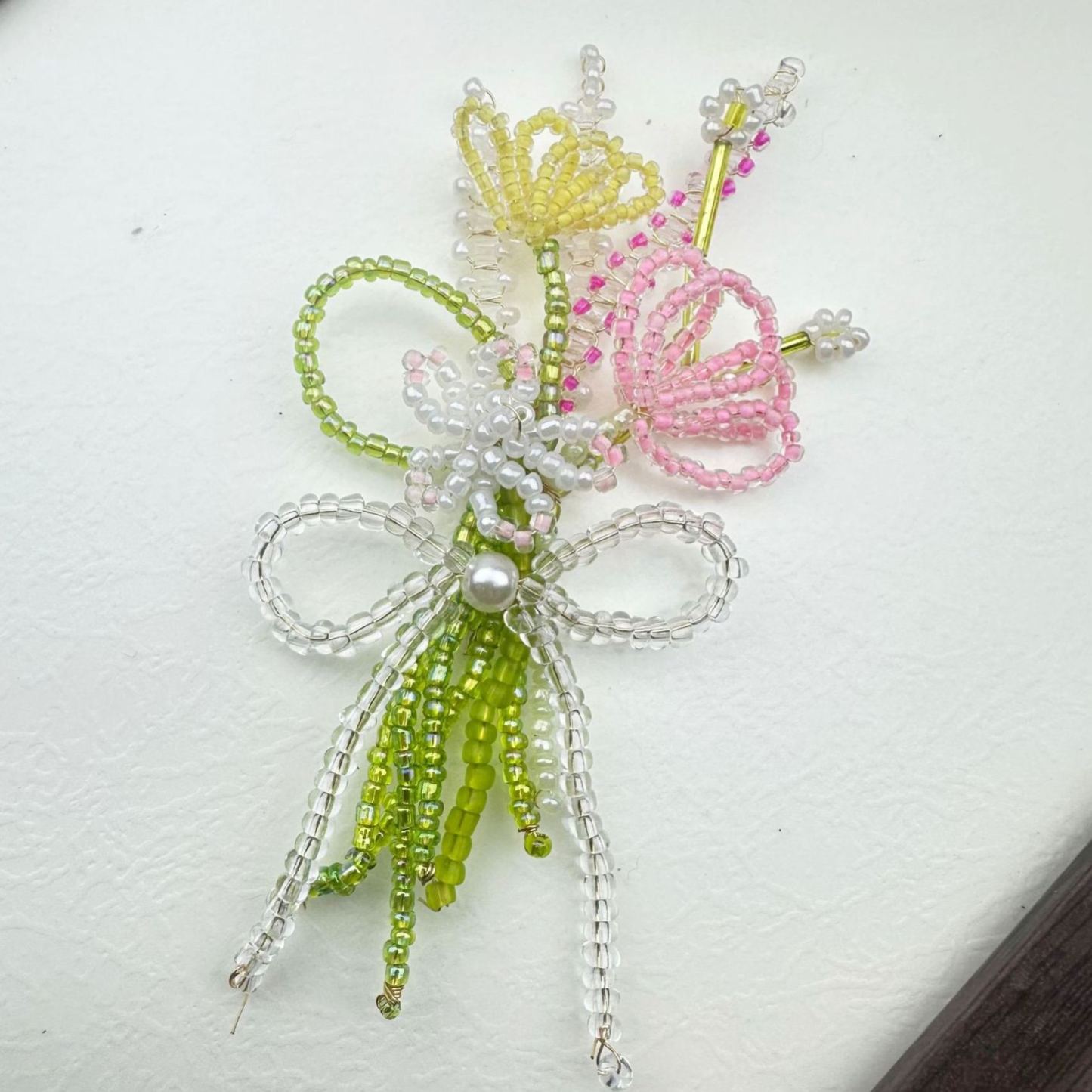 DIY Beaded Flower Bouquet Brooch Handmade Seed Bead Flower Pin Craft Kit Plastic Resin Beads Bouquet Jewelry Accessory 8*8cm