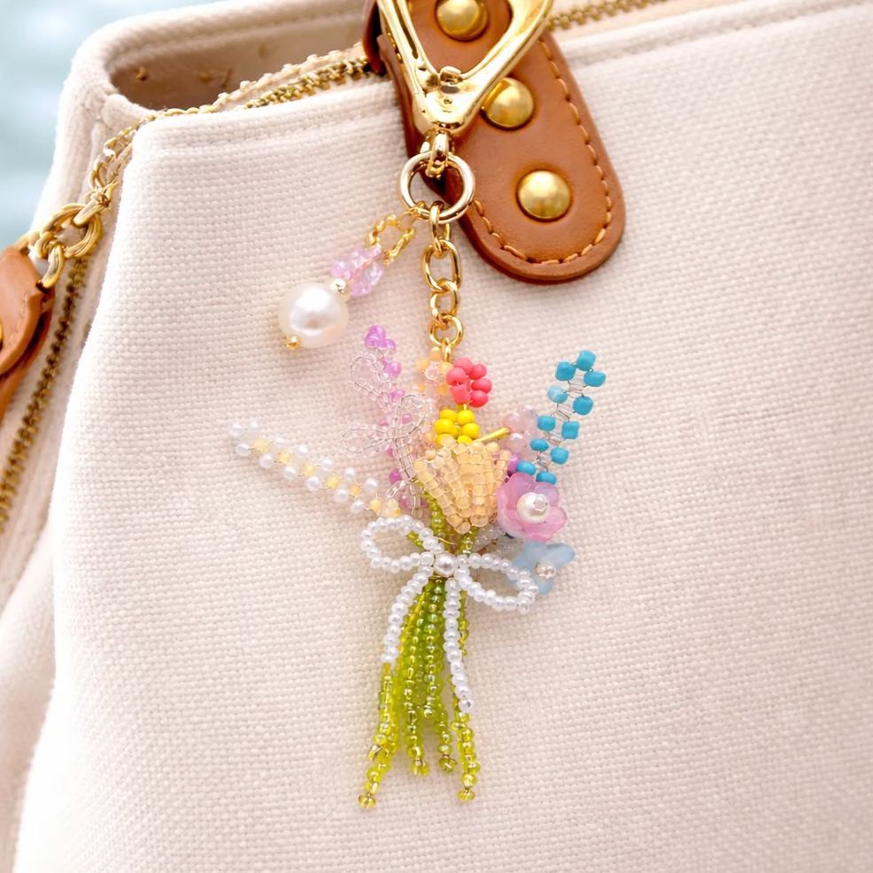 DIY Beaded Flower Bouquet Brooch Handmade Seed Bead Flower Pin Craft Kit Plastic Resin Beads Bouquet Jewelry Accessory 8*8cm