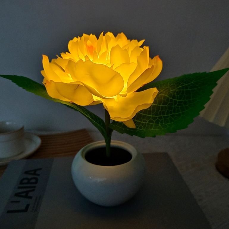 Artificial Peony Flower LED Night Light – Decorative Peony Table Lamp with Adjustable Brightness, Romantic Ambient Light for Bedroom Decor