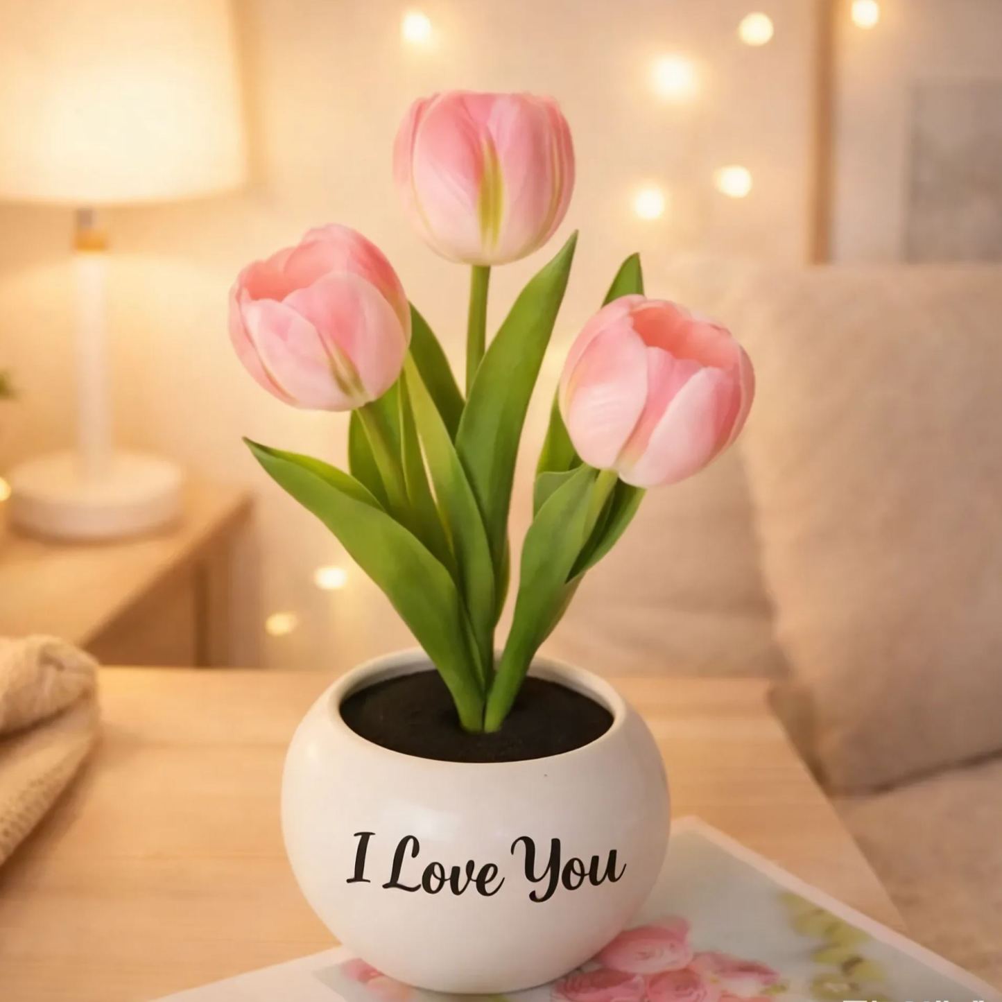 Personalized Tulip Night Light – Custom Engraved Flower Lamp, Dimmable Romantic LED Table Lamp Gift for Mom, Wife, Girlfriend