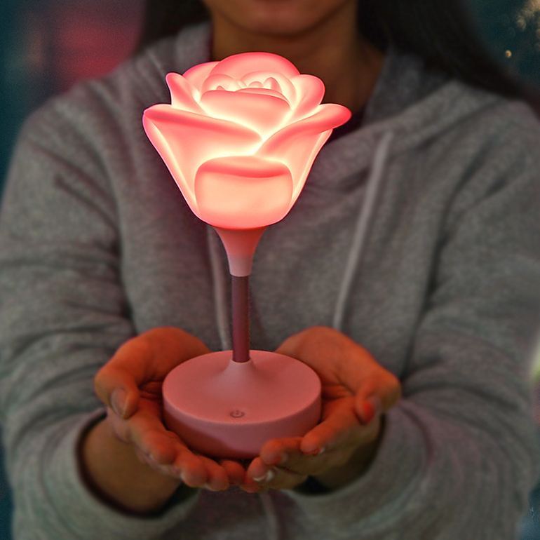 Rose LED Night Light | USB Rechargeable Touch Lamp | 3-Level Dimmable Flower Bedside Light