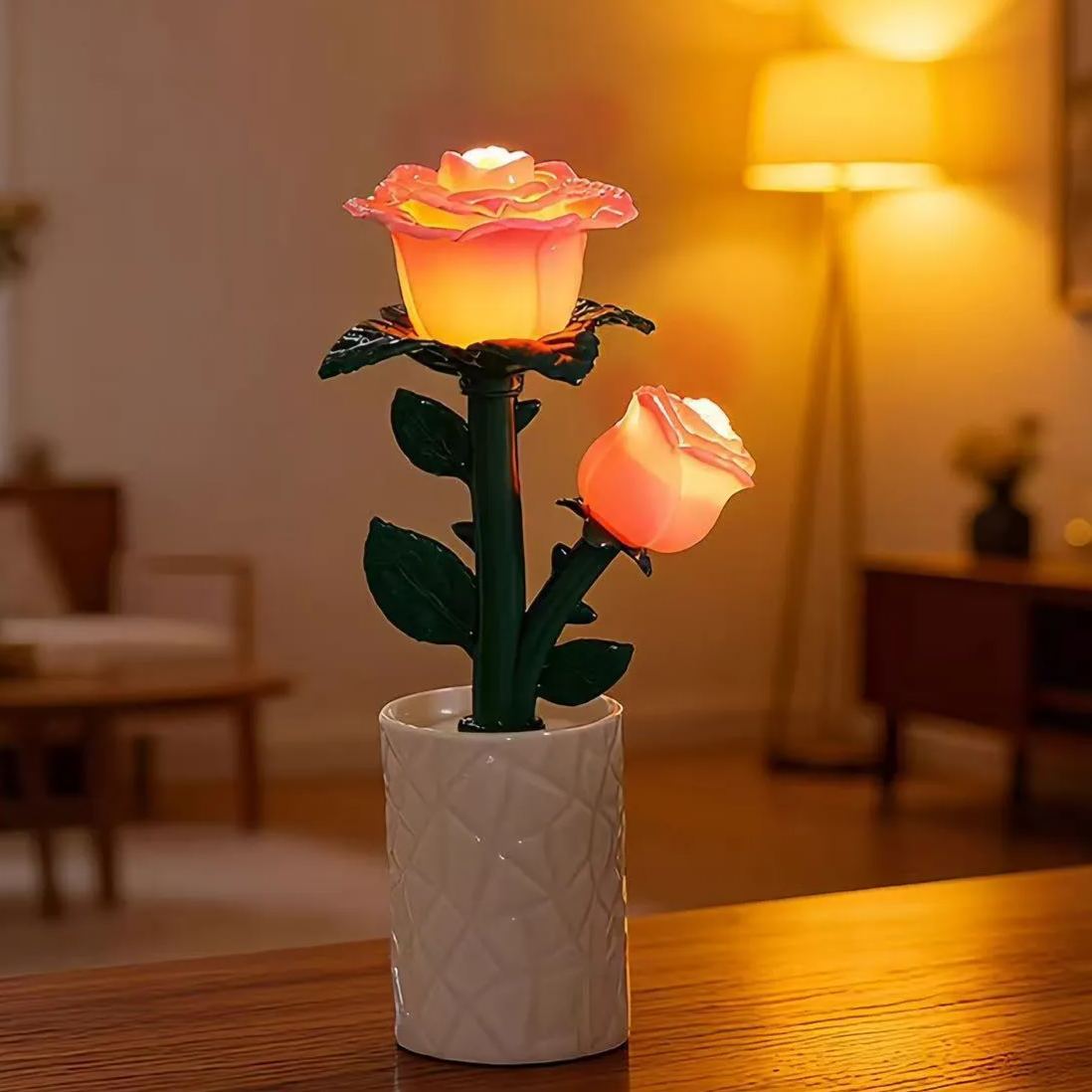 Creative Brick Flower Night Light | Tulip / Rose / Freesia Decorative Lamp | Warm White Ambient Light | Electronic Candle Styl