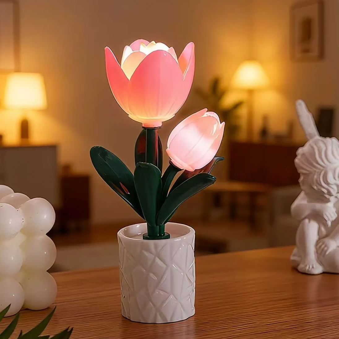 Creative Brick Flower Night Light | Tulip / Rose / Freesia Decorative Lamp | Warm White Ambient Light | Electronic Candle Styl