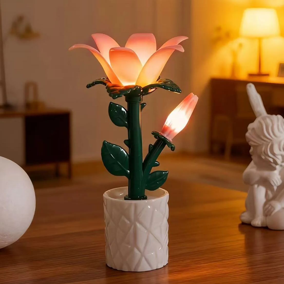 Creative Brick Flower Night Light | Tulip / Rose / Freesia Decorative Lamp | Warm White Ambient Light | Electronic Candle Styl