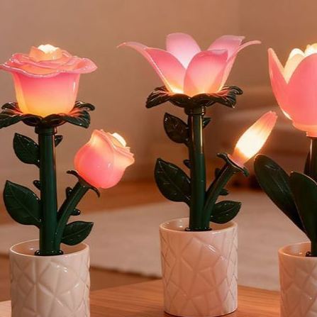 Creative Brick Flower Night Light | Tulip / Rose / Freesia Decorative Lamp | Warm White Ambient Light | Electronic Candle Styl