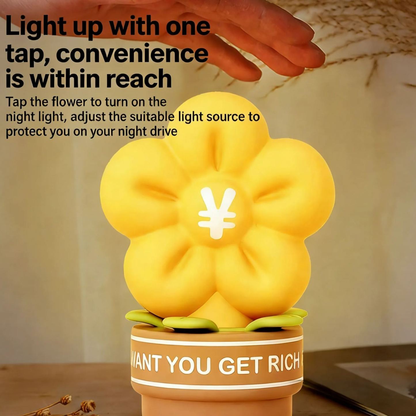 Creative "Money Flower" Night Light | USB Rechargeable Tap Control Lamp | Soft Silicone LED Bedside Light