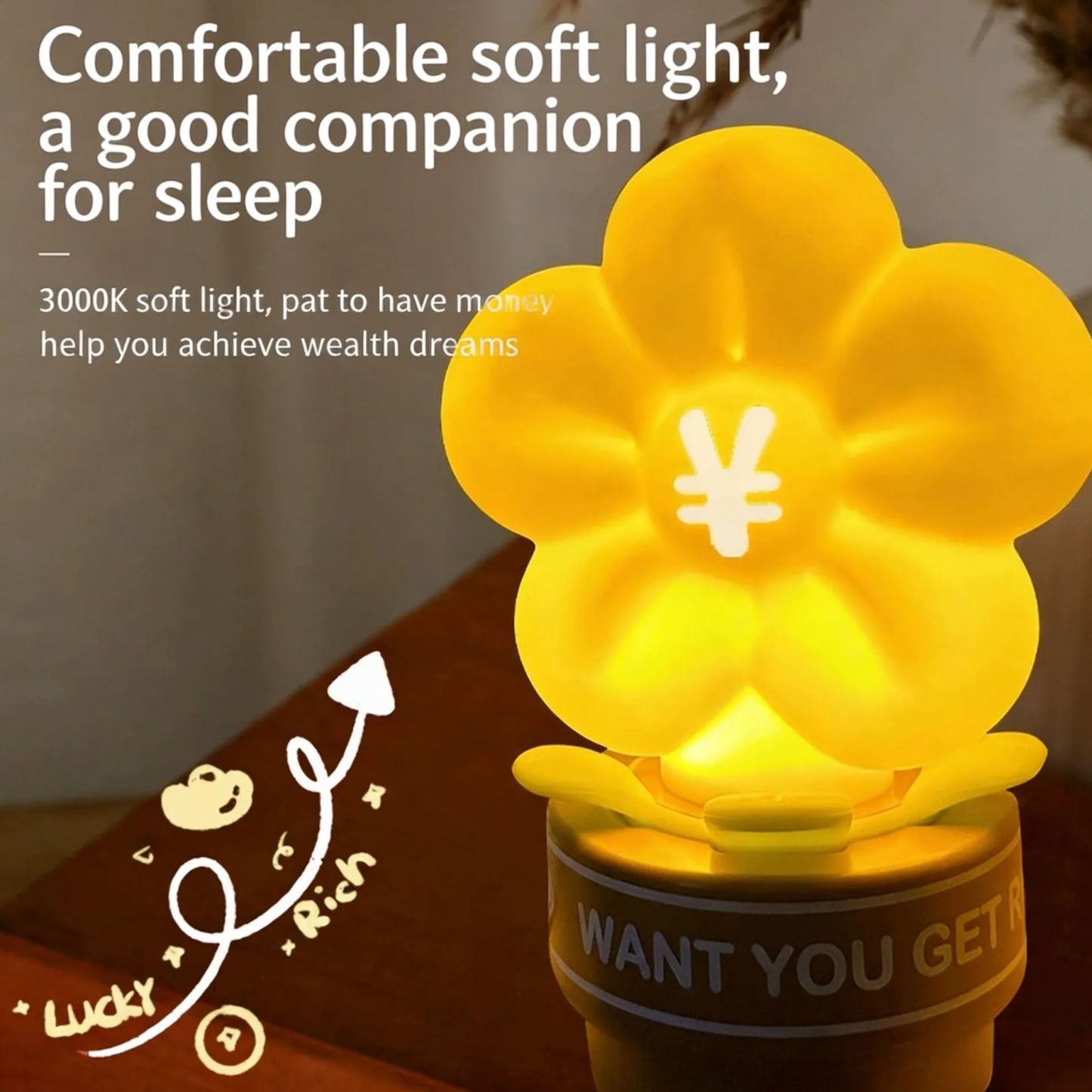 Creative "Money Flower" Night Light | USB Rechargeable Tap Control Lamp | Soft Silicone LED Bedside Light