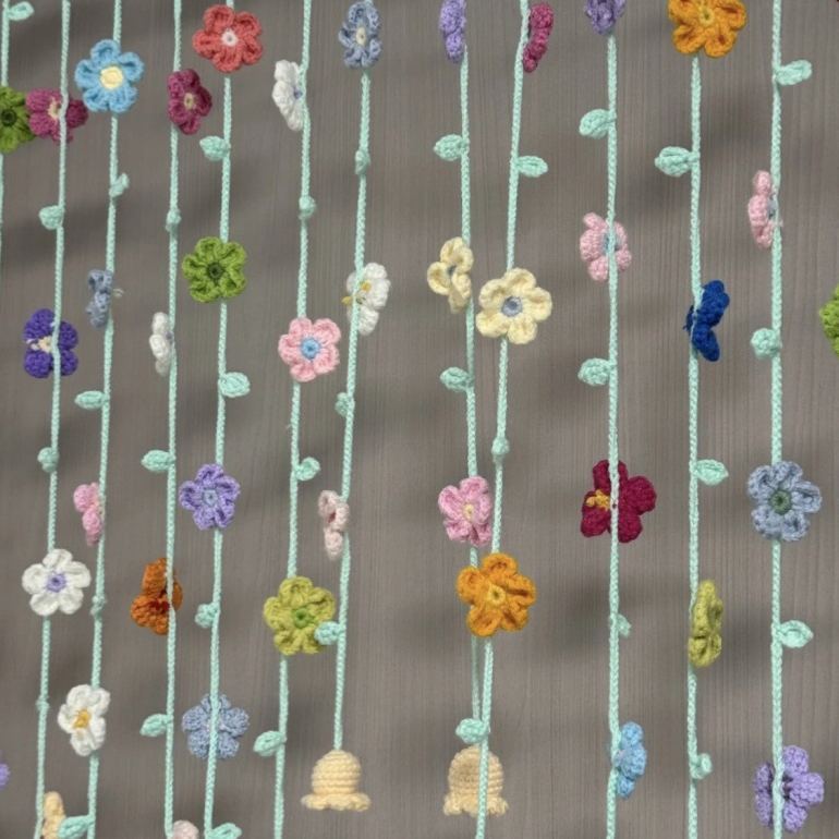 Handmade Crochet Flower Curtain | Lily of the Valley Door Hanging | Boho Floral String Curtain for Bedroom Decor