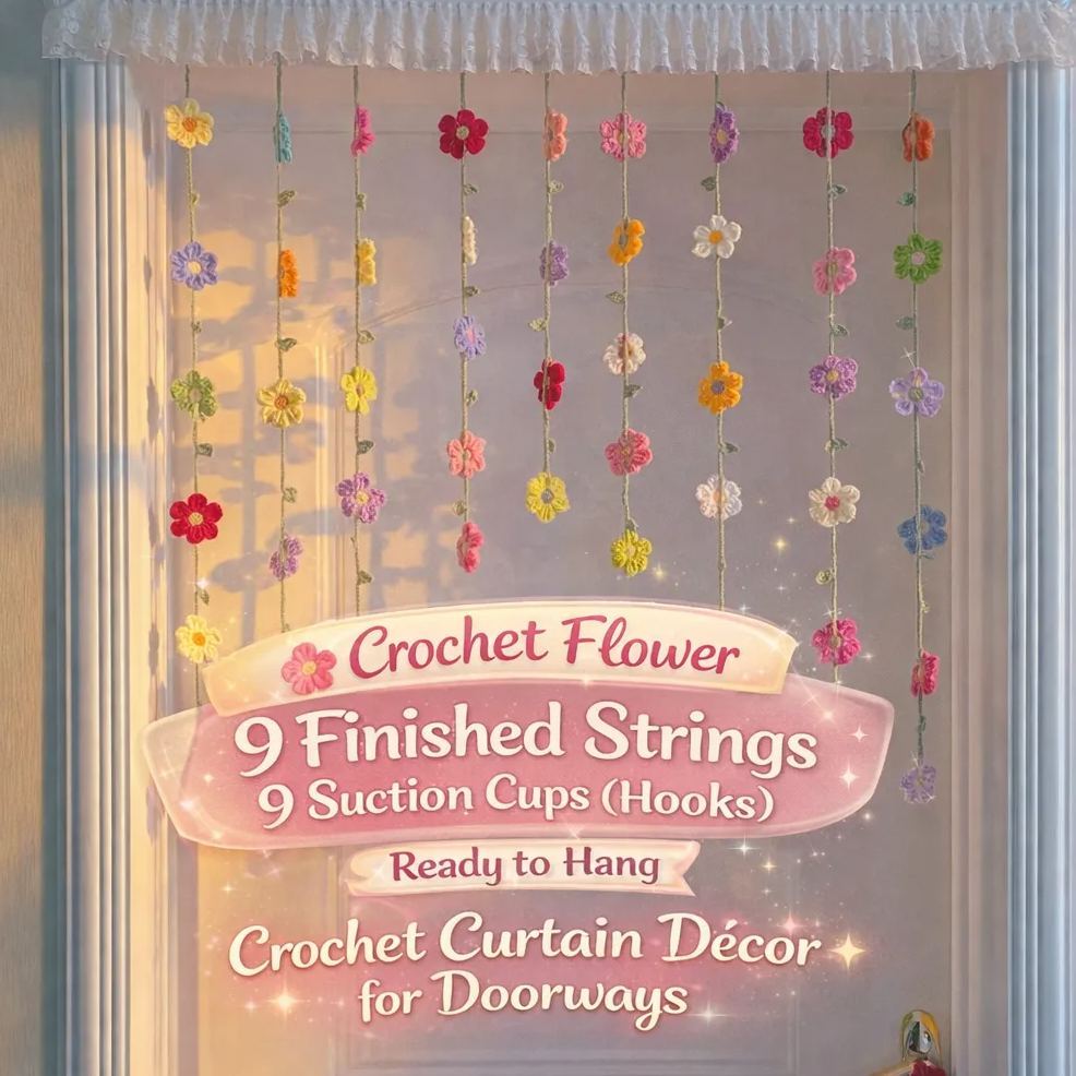 Handmade Crochet Flower Curtain | Lily of the Valley Door Hanging | Boho Floral String Curtain for Bedroom Decor