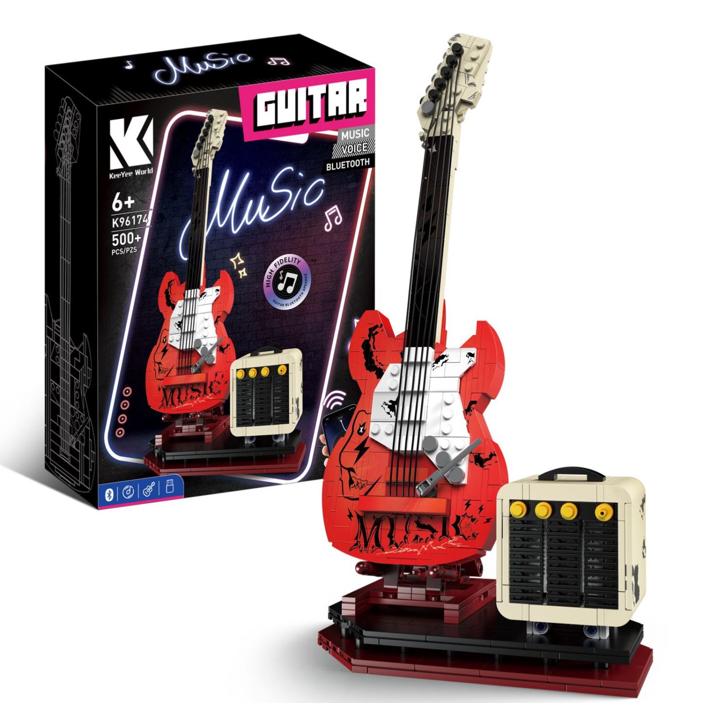 Electric Guitar Building Block Set with Bluetooth Speaker | Creative Music DIY Gift for Adults & Kids