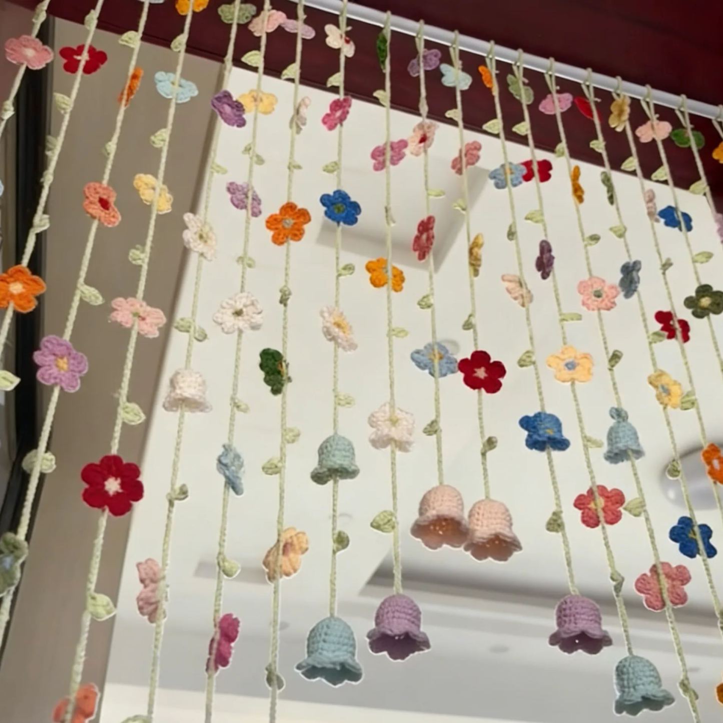 Ready-to-Hang Handmade Crochet Flower Curtain | Lily of the Valley Door Hanging | Boho Floral String Curtain for Bedroom Decor