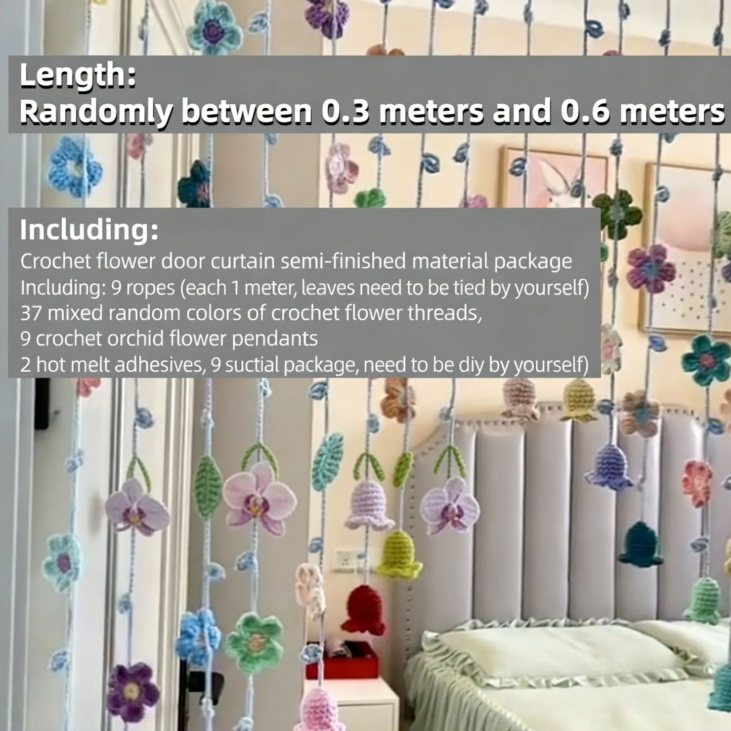 Ready-to-Hang Handmade Crochet Flower Curtain | Lily of the Valley Door Hanging | Boho Floral String Curtain for Bedroom Decor