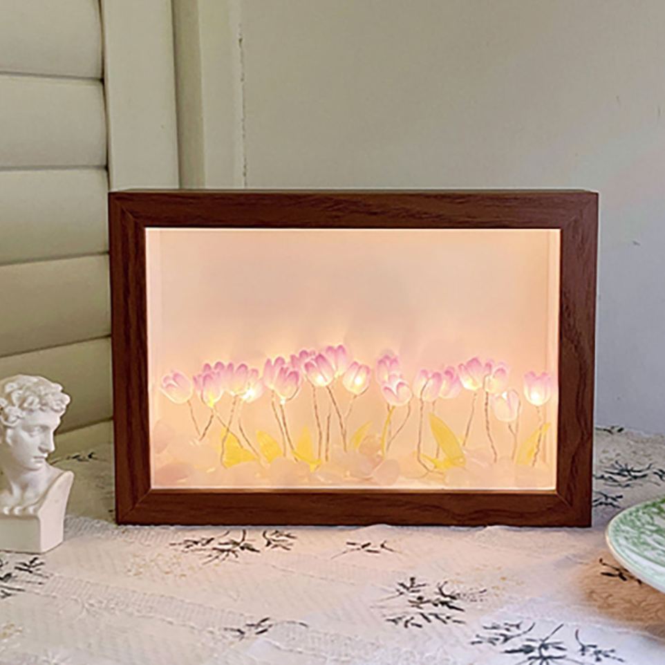 Custom Photo Tulip Night Light Frame – DIY LED Flower Lamp, Romantic Acrylic Light Box, Personalized Gift for Couple, Bedroom Decor