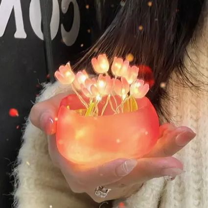 DIY Pumpkin Tulip Night Light Romantic Mini LED Flower Lamp, Cute Decorative Ambient Light Gift for Home Decor
