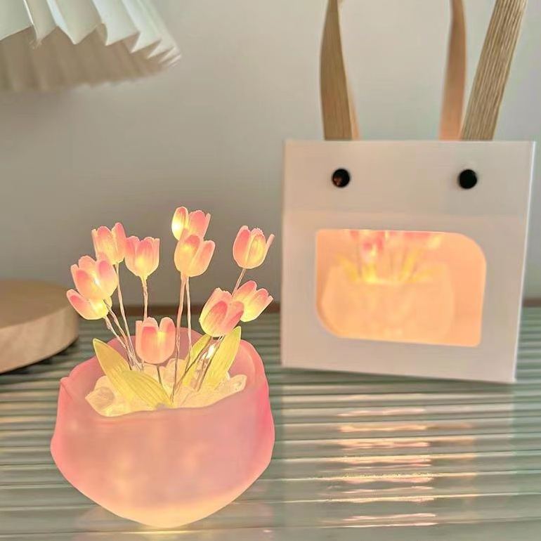 DIY Pumpkin Tulip Night Light Romantic Mini LED Flower Lamp, Cute Decorative Ambient Light Gift for Home Decor