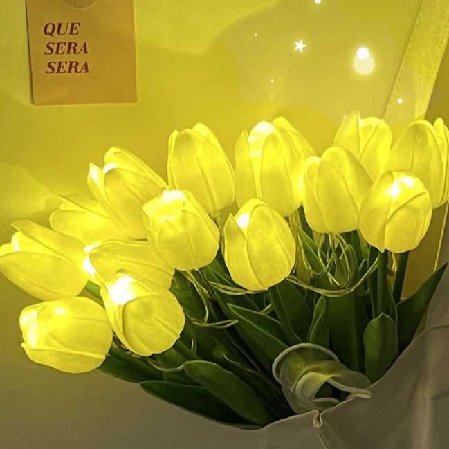DIY Artificial Tulip Night Light LEDBouquet Bedside Mood Lamp Battery Powered Handmade Floral Table Lamp