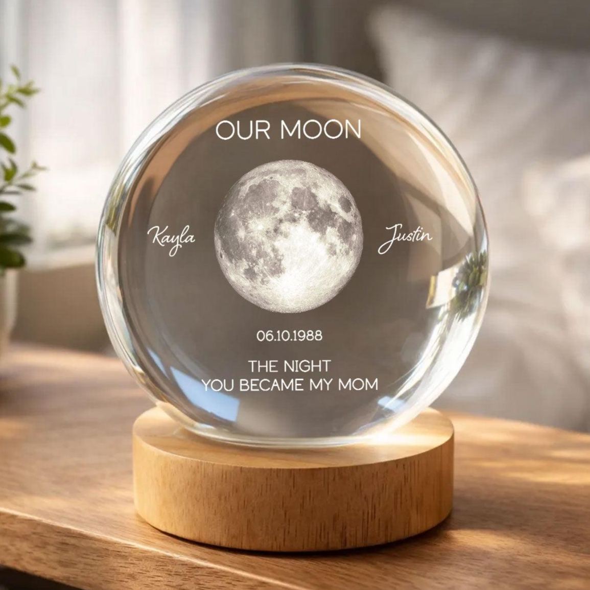 Personalized Moon Phase Crystal Ball Night Light - Custom Date Gift for Mom & Her - Unique Mother’s Day, Anniversary or Birthday Keepsake