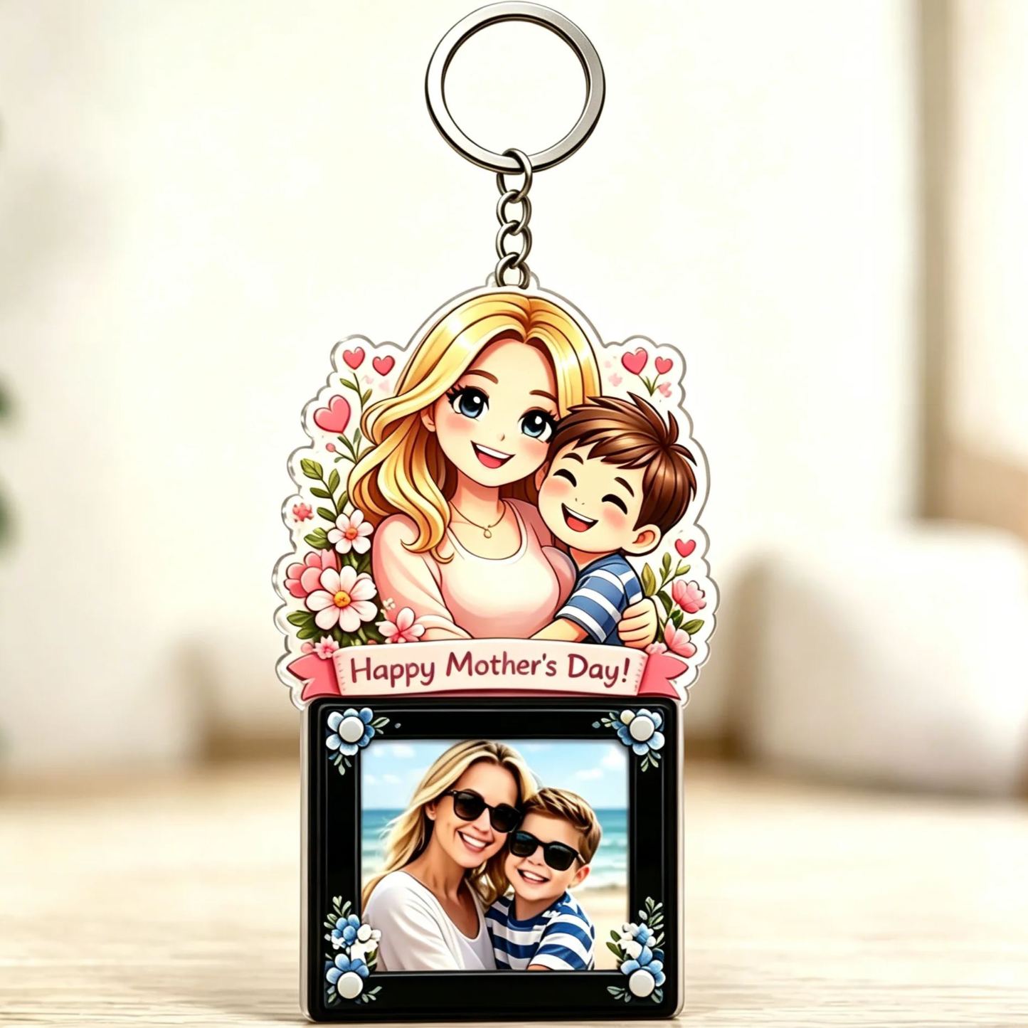 Custom Cartoon Photo Acrylic Keychain Frame Magnetic Mini Picture Holder with Personalized Character Top
