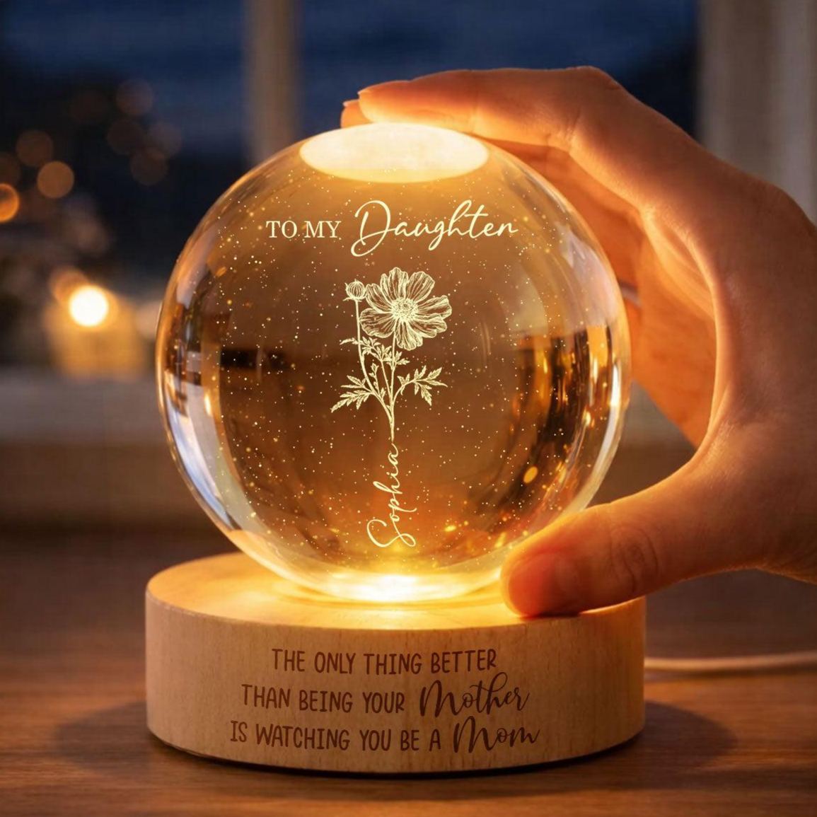 Watching You Be a Mom - Personalized Crystal Ball LED Night Light - Mother's Day Gift for Daughter