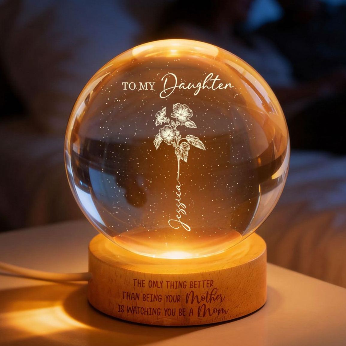 Watching You Be a Mom - Personalized Crystal Ball LED Night Light - Mother's Day Gift for Daughter