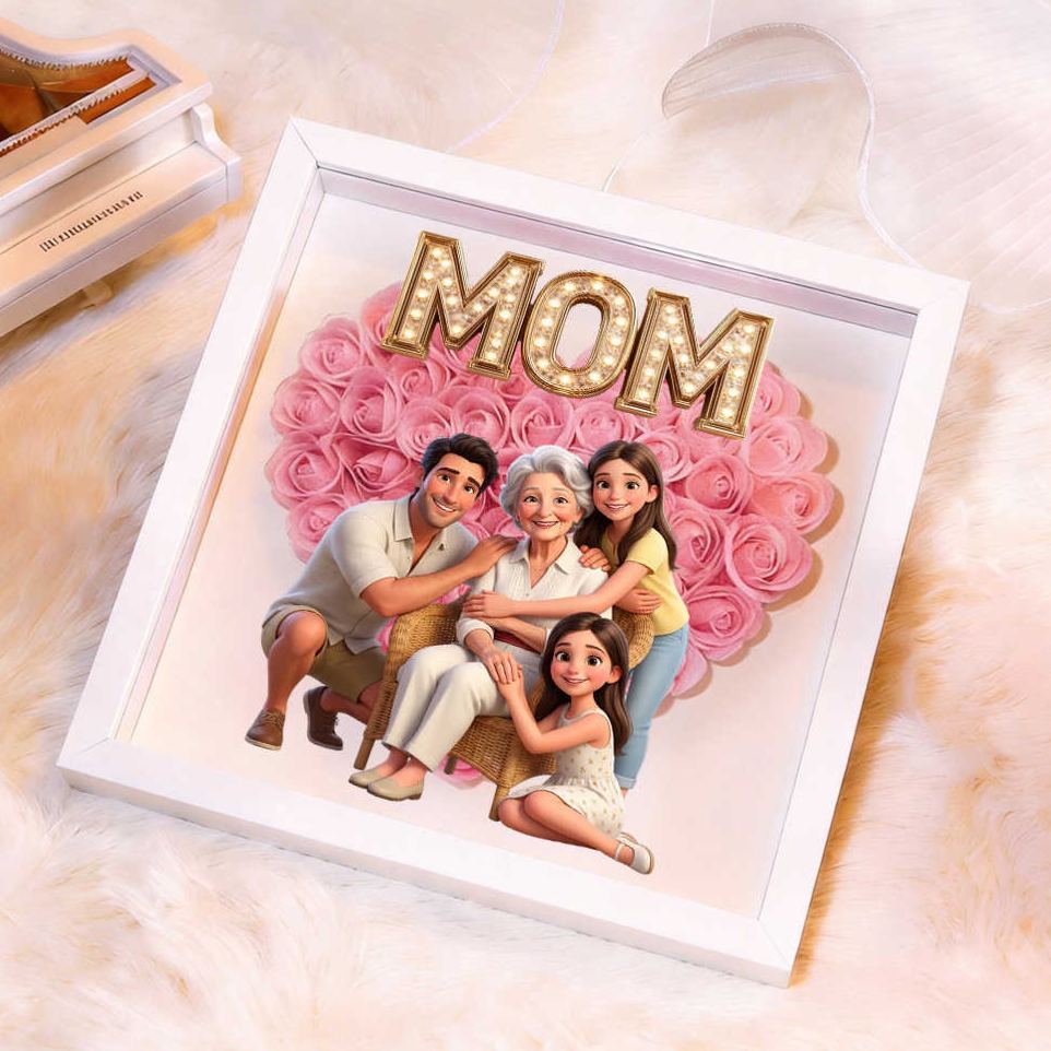 Personalized Flower Shadow Box - Custom Photo & Name, Custom Flower Shadow Box, Gift For Mom, Gift For Mother's Day