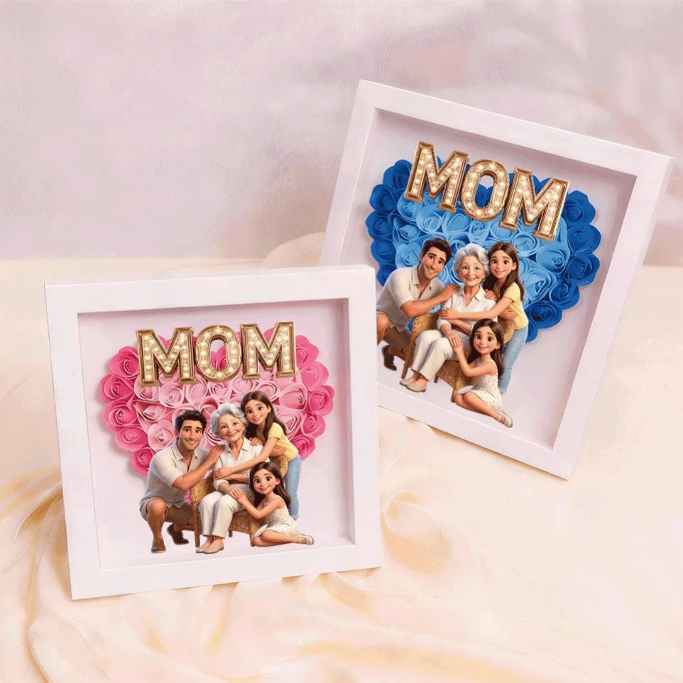Personalized Flower Shadow Box - Custom Photo & Name, Custom Flower Shadow Box, Gift For Mom, Gift For Mother's Day