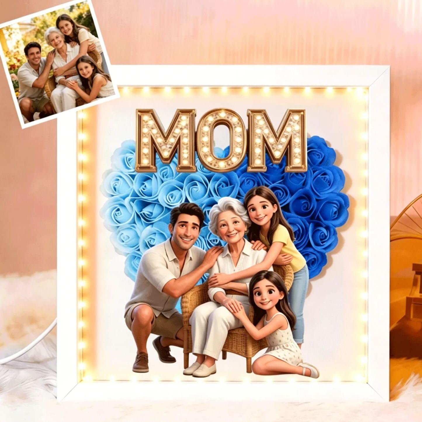 Personalized Flower Shadow Box - Custom Photo & Name, Custom Flower Shadow Box, Gift For Mom, Gift For Mother's Day