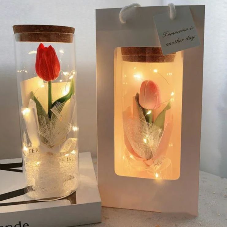 Tulip Glass Bottle Bouquet Night Light Romantic Mother's Day Gift