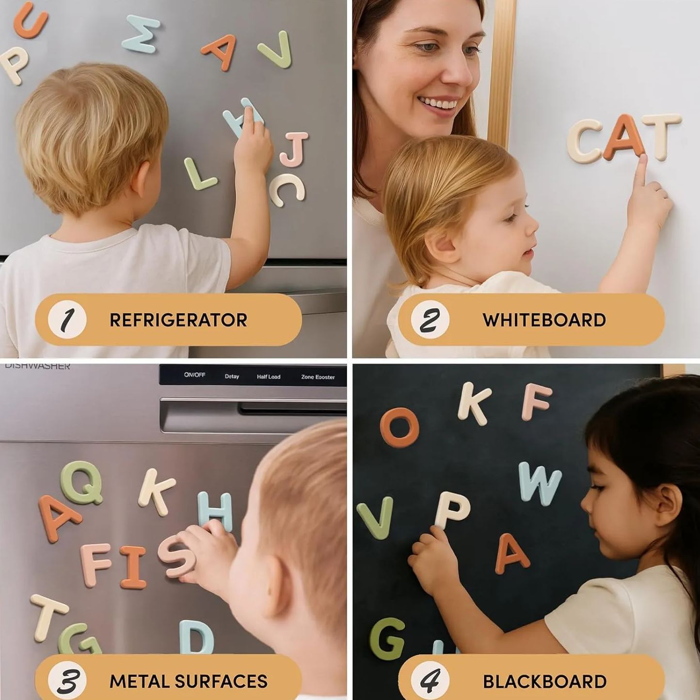 JoyCat Silicone Alphabet Magnetic Letters, 26 Uppercase ABC Fridge Magnets for Kids 3+, Preschool Learning Refrigerator Toy Set, Birthday Gifts for Boys Girls (Muted Color)