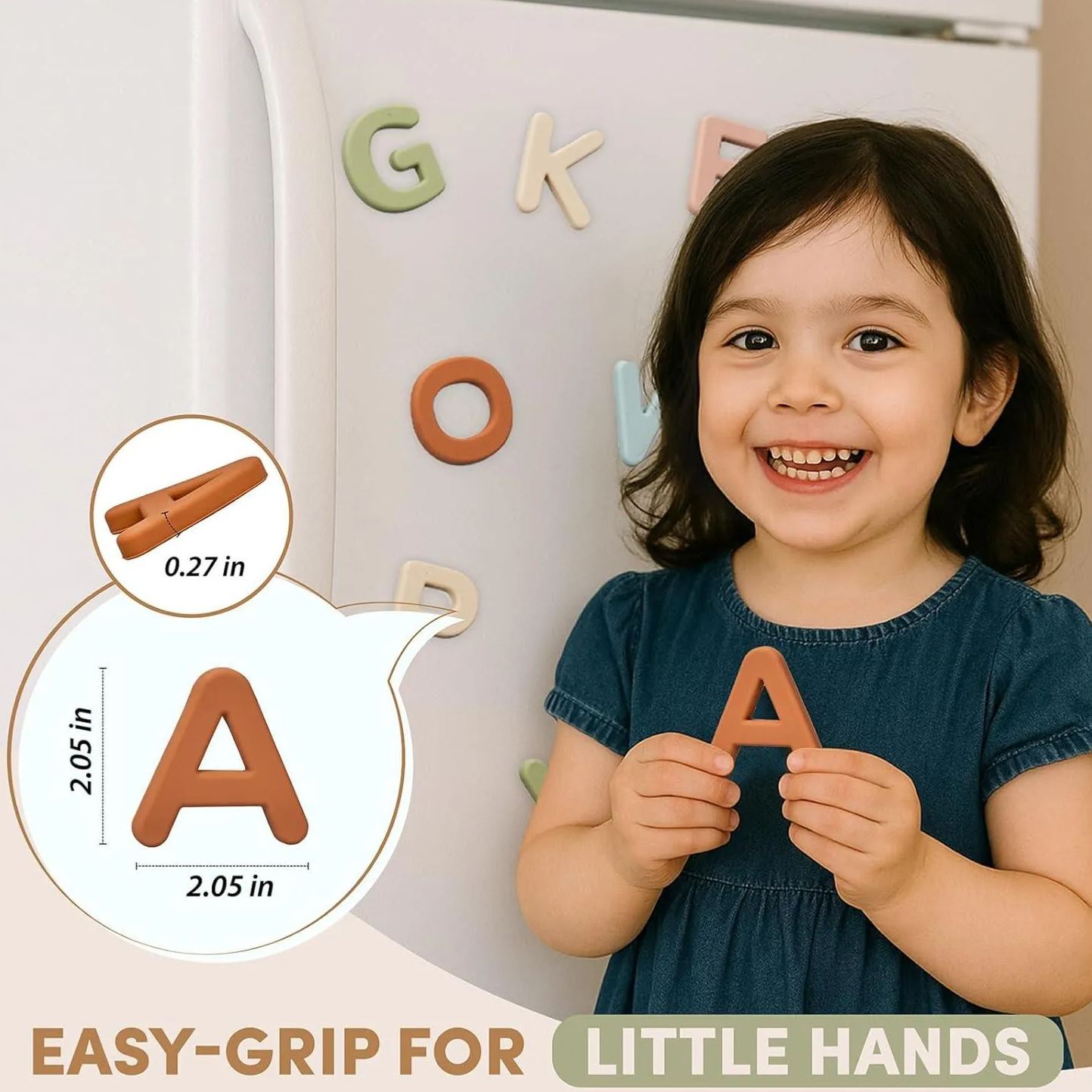 JoyCat Silicone Alphabet Magnetic Letters, 26 Uppercase ABC Fridge Magnets for Kids 3+, Preschool Learning Refrigerator Toy Set, Birthday Gifts for Boys Girls (Muted Color)