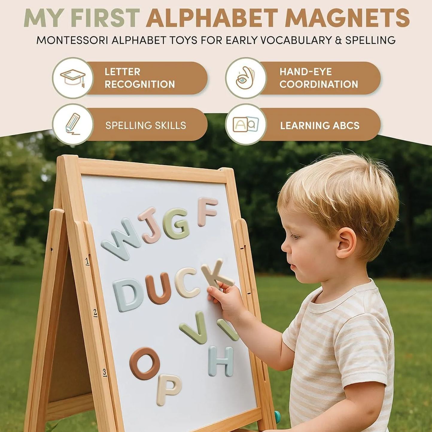 JoyCat Silicone Alphabet Magnetic Letters, 26 Uppercase ABC Fridge Magnets for Kids 3+, Preschool Learning Refrigerator Toy Set, Birthday Gifts for Boys Girls (Muted Color)