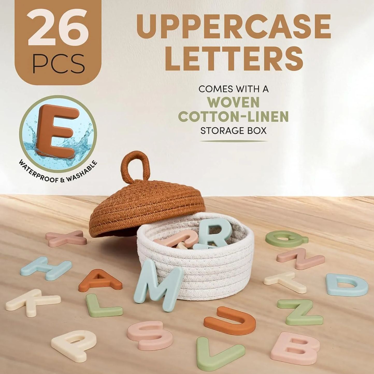 JoyCat Silicone Alphabet Magnetic Letters, 26 Uppercase ABC Fridge Magnets for Kids 3+, Preschool Learning Refrigerator Toy Set, Birthday Gifts for Boys Girls (Muted Color)