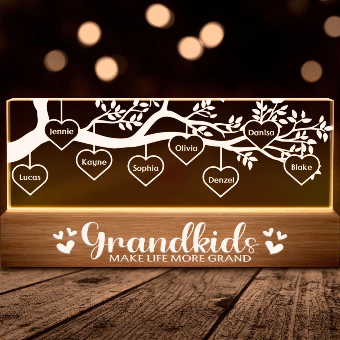 Grandkids Make Life More Grand - Customized Personalized Acrylic LED Night Light - Gift For Grandma, Mom