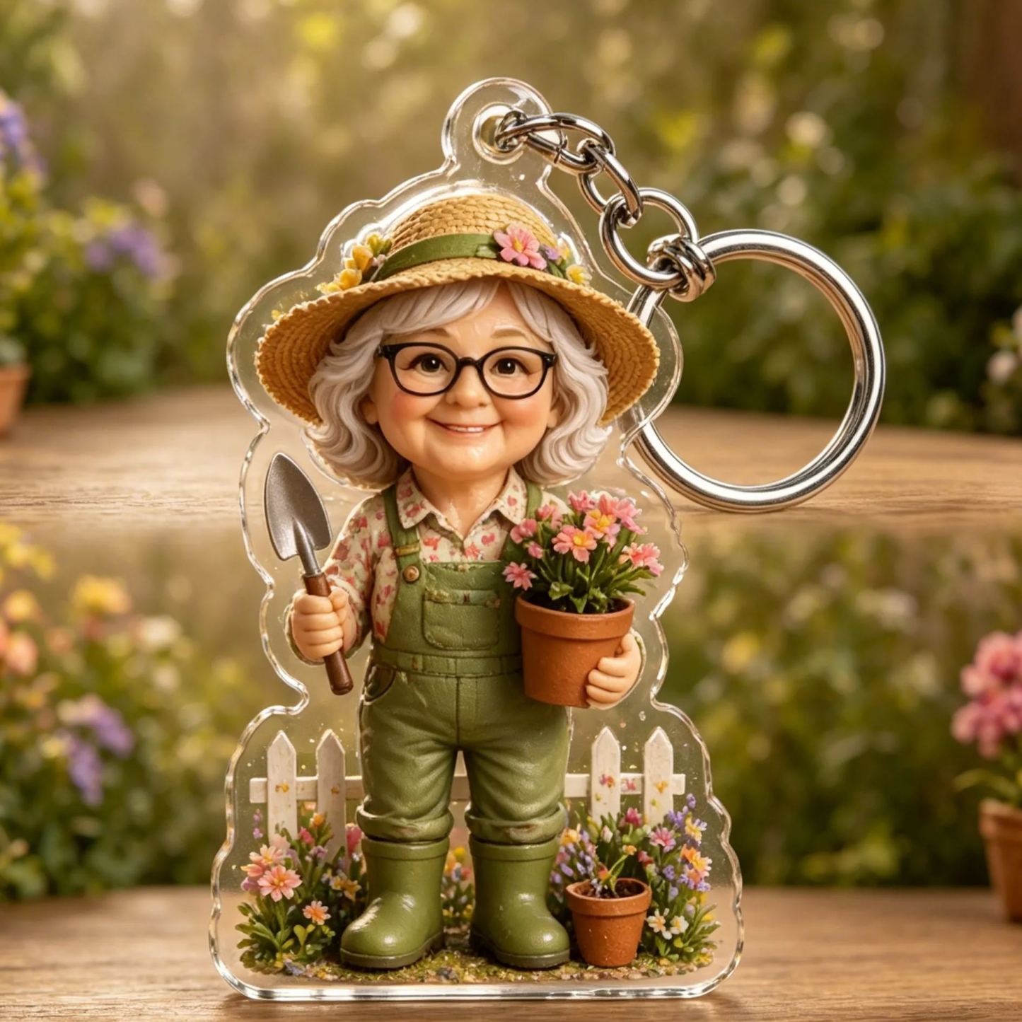 Personalized Grandma Garden Keychain – Custom Photo Acrylic Keepsake Gift for Grandma & Mom