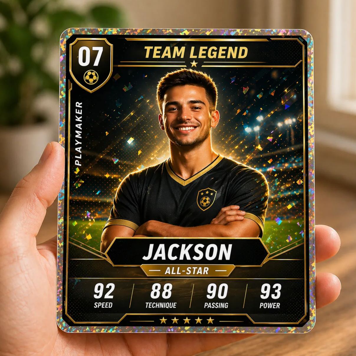 Custom Team Legend Football Card – Holographic Player Stats Keepsake Personalized All-Star Gift