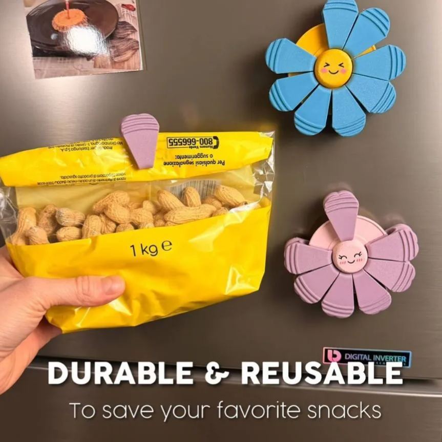 Magnetic Flower With Petal Clips, PLA Fridge Magnet Sealing Clips, Multi-Purpose Food Bag Clips for Kitchen Storage