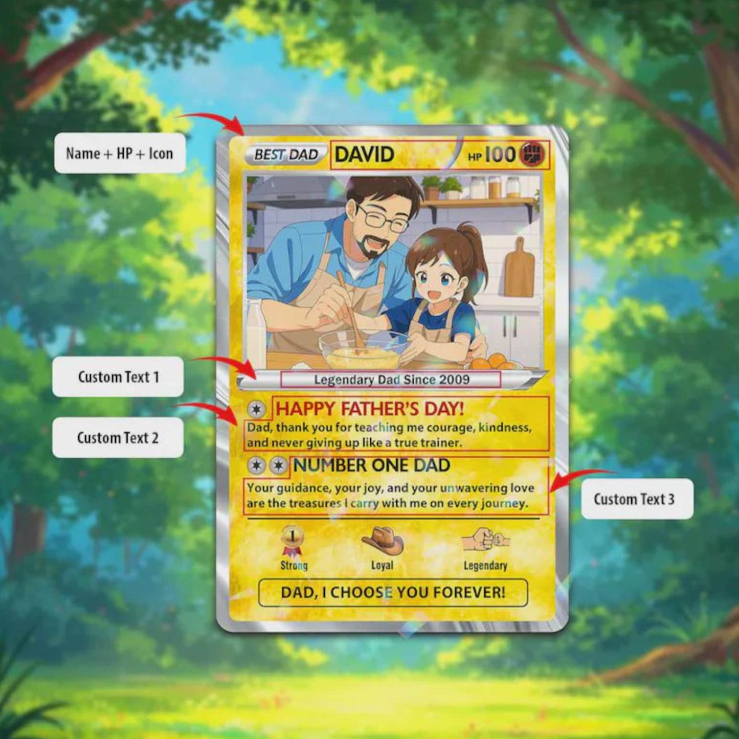 Custom Father’s Day Poke Card, Personalized Poke Anime Dad Card, Father’s Day Gift, Custom Anime Card, Gamer Dad Gift, Gift for Husband