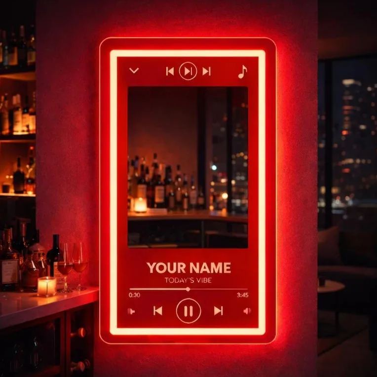 Custom Music Player Style Mirror Neon Sign,Music Display Screen with Mirror LED Light,Modern Aesthetic Bedroom Wall Decor Housewarming Gift