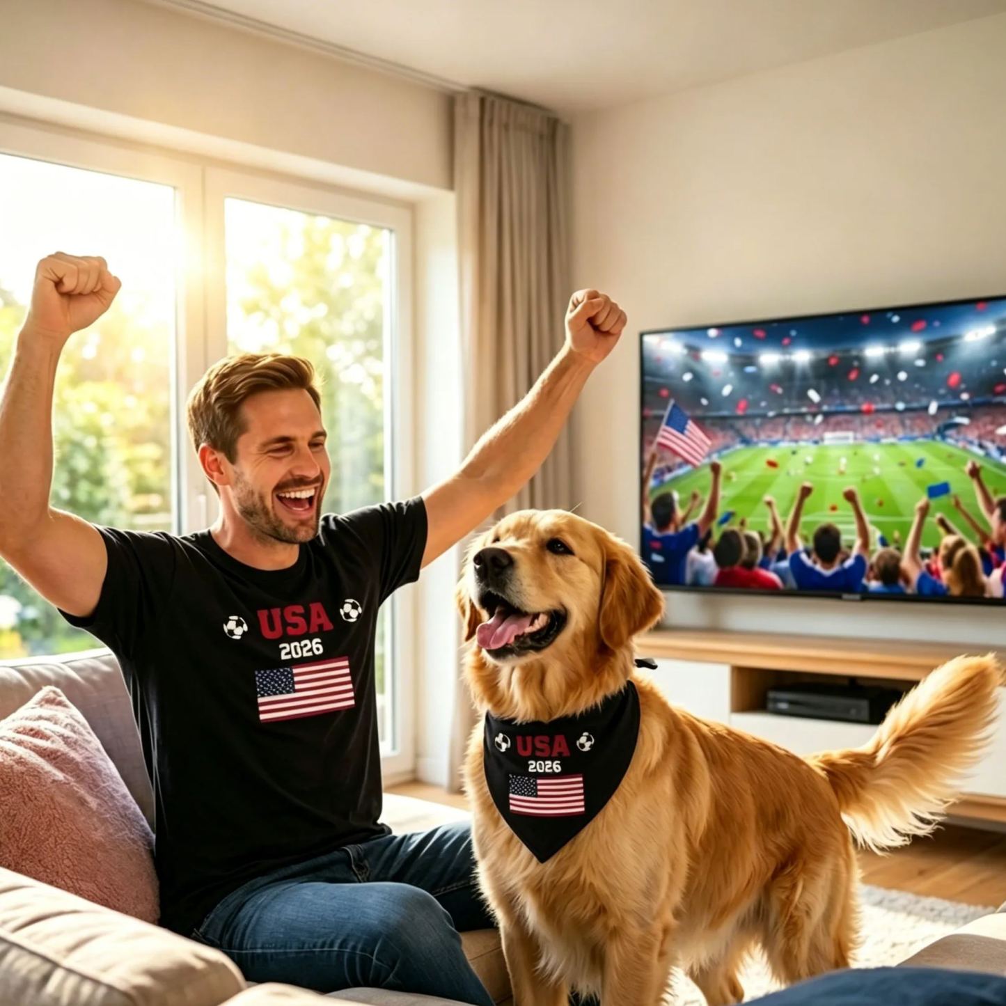 Matching Dog and Owner Country Flag Outfit Set, Custom National Flag Bandana and Tee Shirt, Sports Fan Party Gift for Pet & Owner
