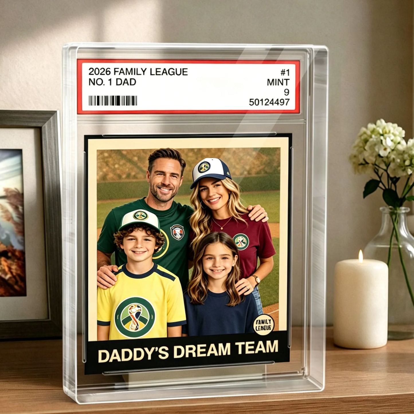 Baseball No. 1 Dad Grandpa Man & Kids Trading Card Style - Personalized Acrylic Block Plaque