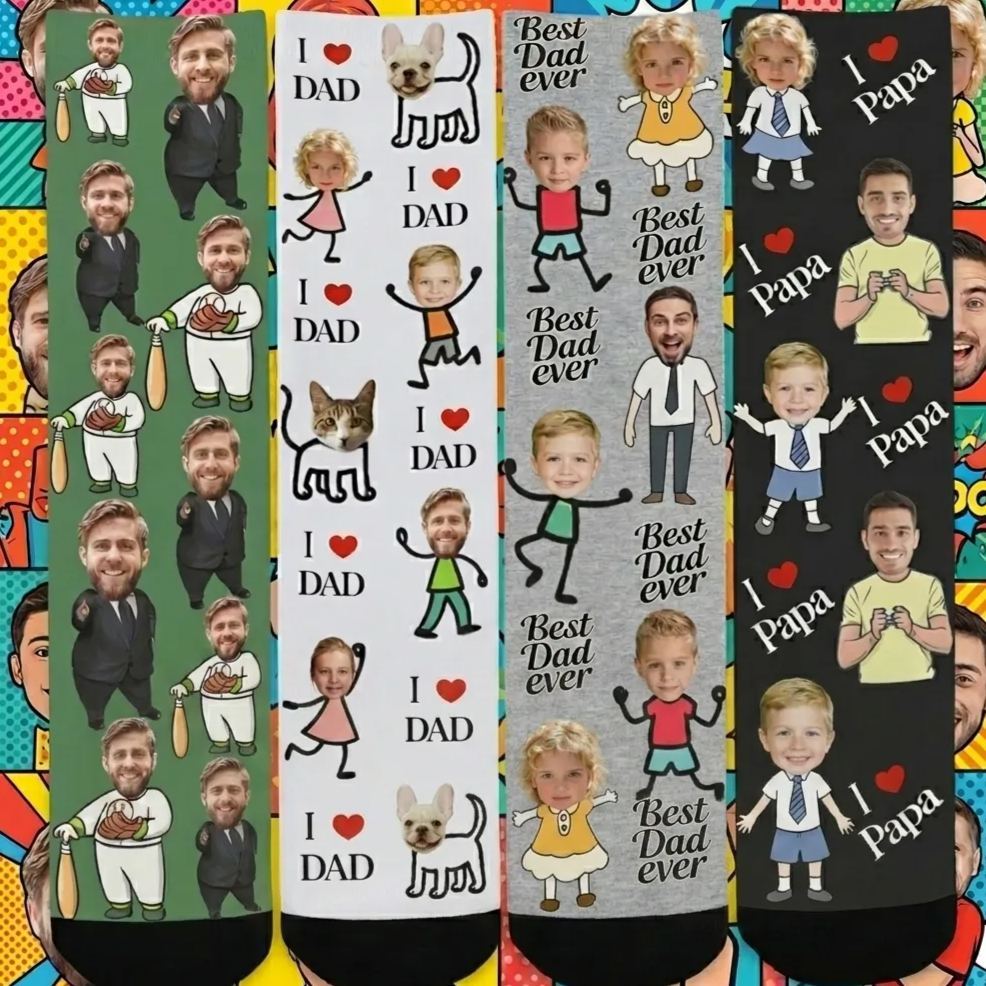 Personalized Socks with Faces Custom Funny Photo Socks for Dad, Father's Day Gift - PhotoMoonLamp