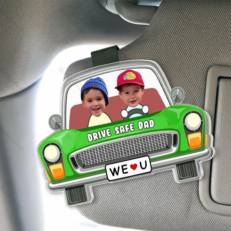 Personalized Kids Photo Visor Clip Car Ornament Cute Gift For Dad - PhotoMoonLamp