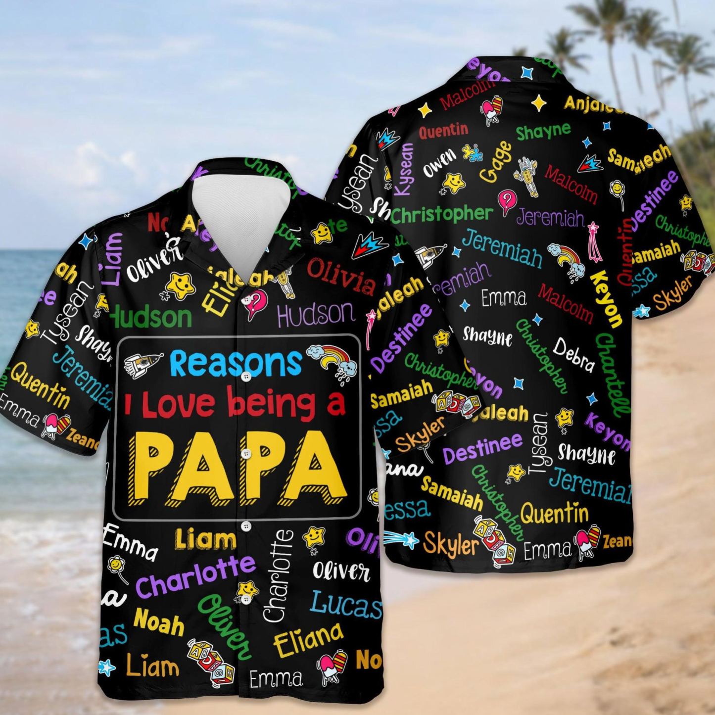 Personalized Papa Kids Name Word Art Hawaii Shirt - Gift For Dad, Father's Day Gift