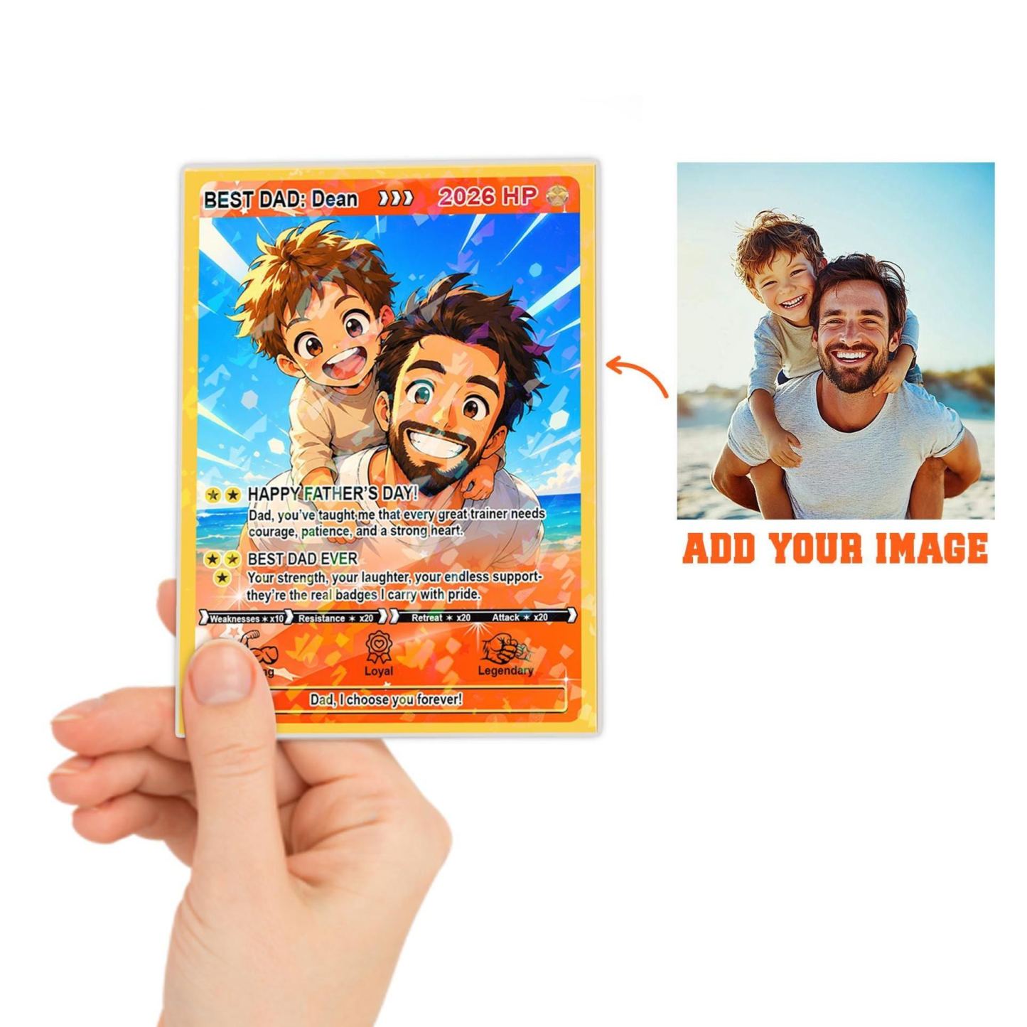 Custom Poke Anime Dad Card, Father's Day Gift For Dad, Personalized Photo Anime Card, Gamer Dad Gifts From Kids, Gift For Husband, Art Card - PhotoMoonLamp