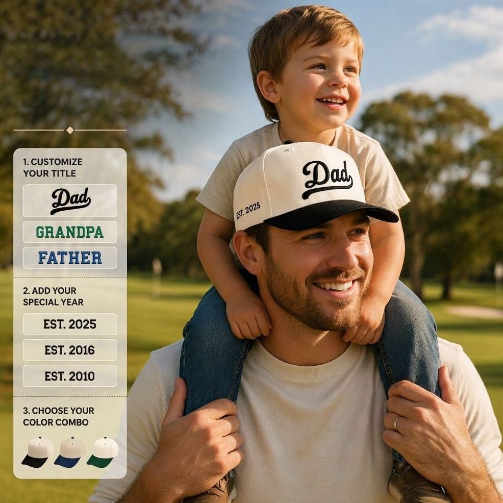 Custom Dad Hat - Personalized Embroidered Cap With Date - Fathers Day Gift - Gift for Husband - Gifts for New Dads - Grandpa Present - PhotoMoonLamp