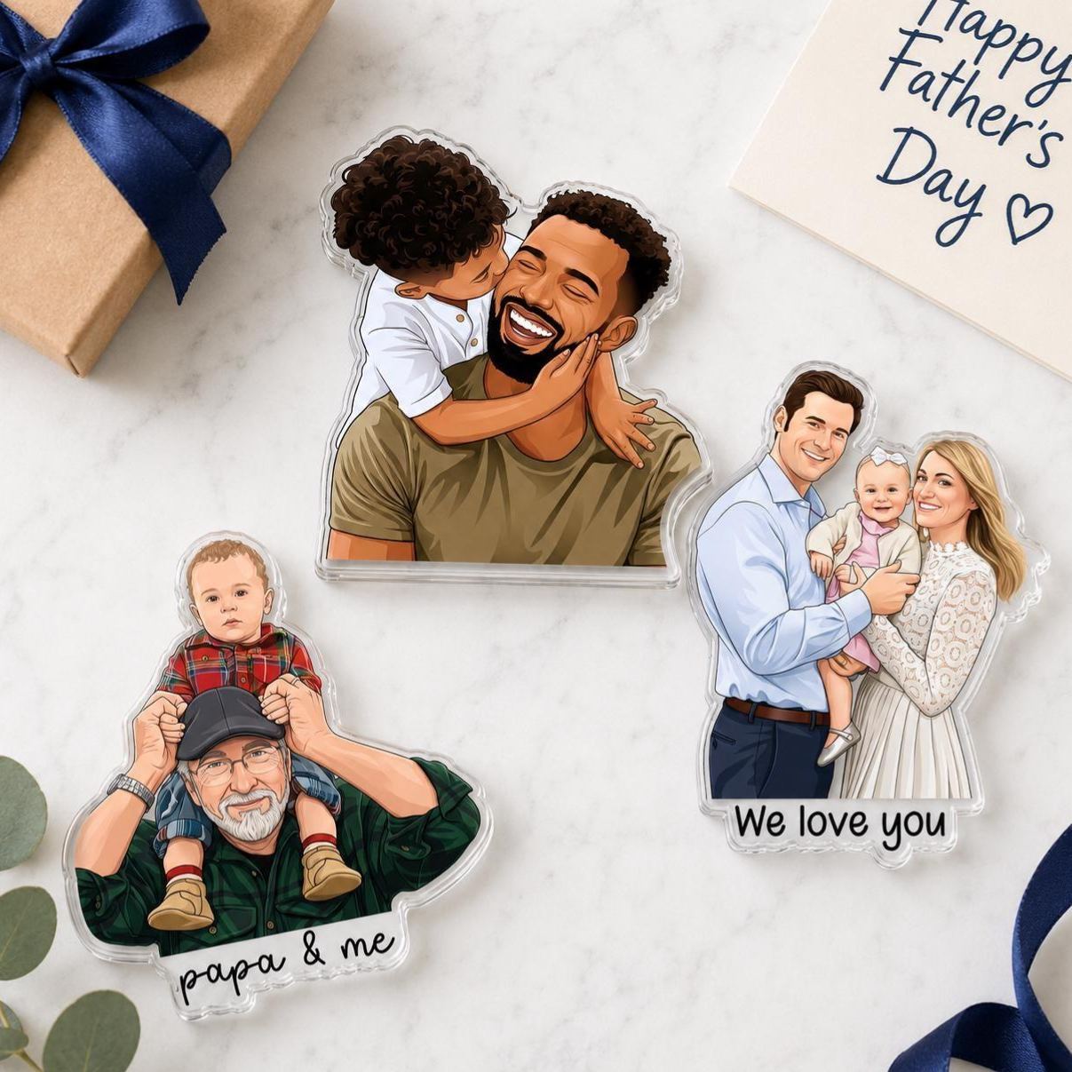 Personalized Portrait From Photo Dad And Kids Magnet: Custom Dad Photo Magnet, Fathers Day Gift For Dad, Gift For Husband, New Dad Gift - PhotoMoonLamp