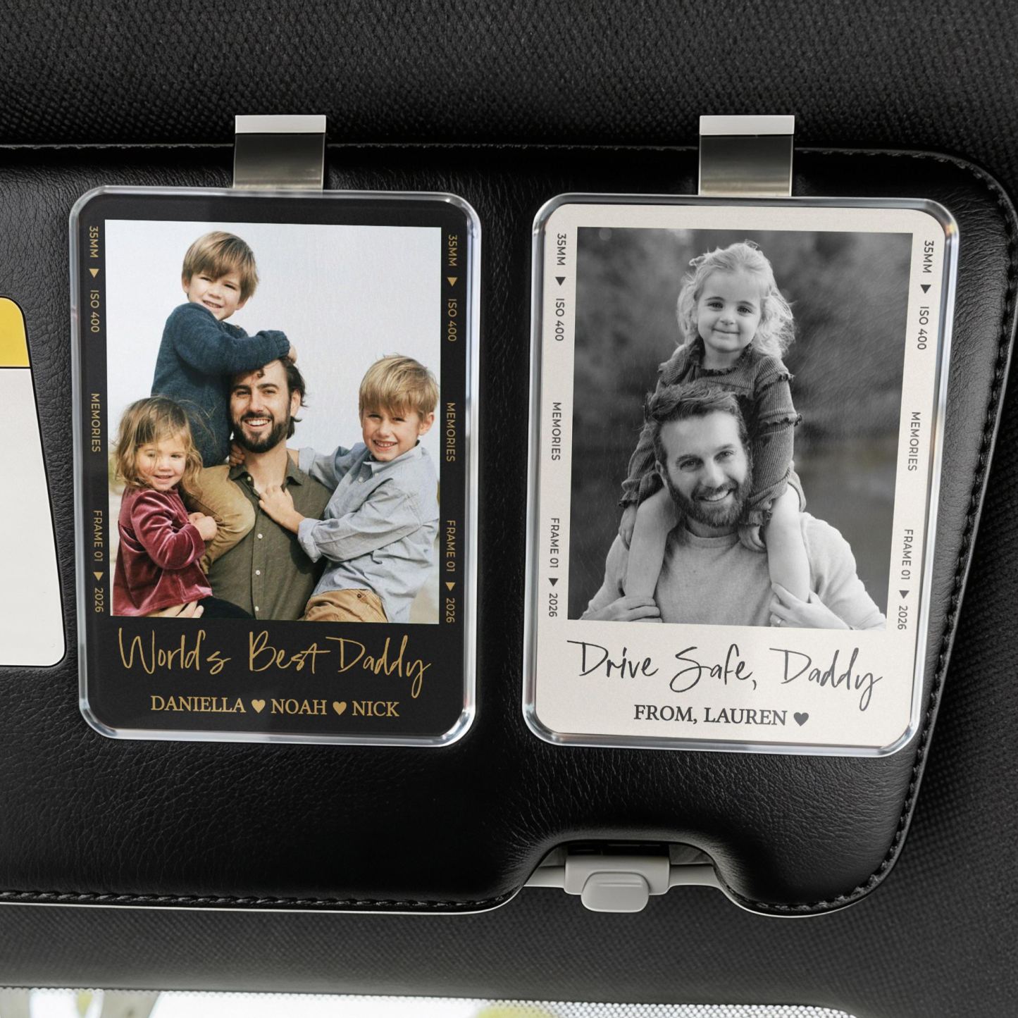 Father's Day Gift for Dad: Car Sun Visor Clip with Photo, Drive Safely, Dad, Car Sun Visor Clip with Photo, Gift for - PhotoMoonLamp