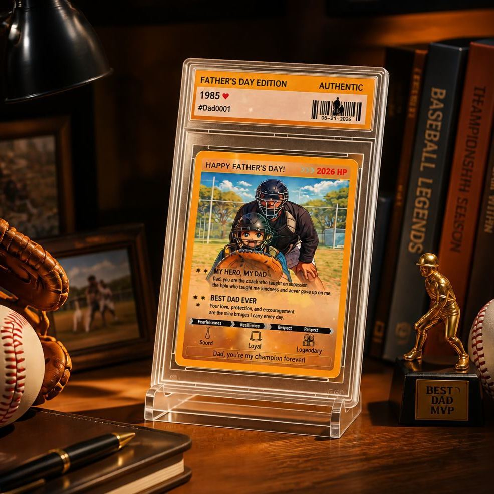 Custom Pokemon Card Dad Gift, Personalized Father Card, Level Dad Card, Father’s Day Gift, Custom Photo Card, Gift for Dad - PhotoMoonLamp