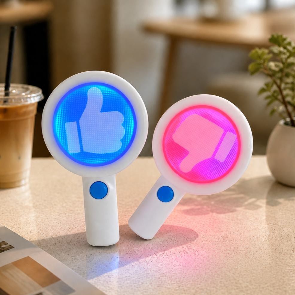 Funny Yes No Paddle Sign with LED Light, Double-Sided Correct Wrong Handheld Button, Food Rating Props, Party Game Judge Sign
