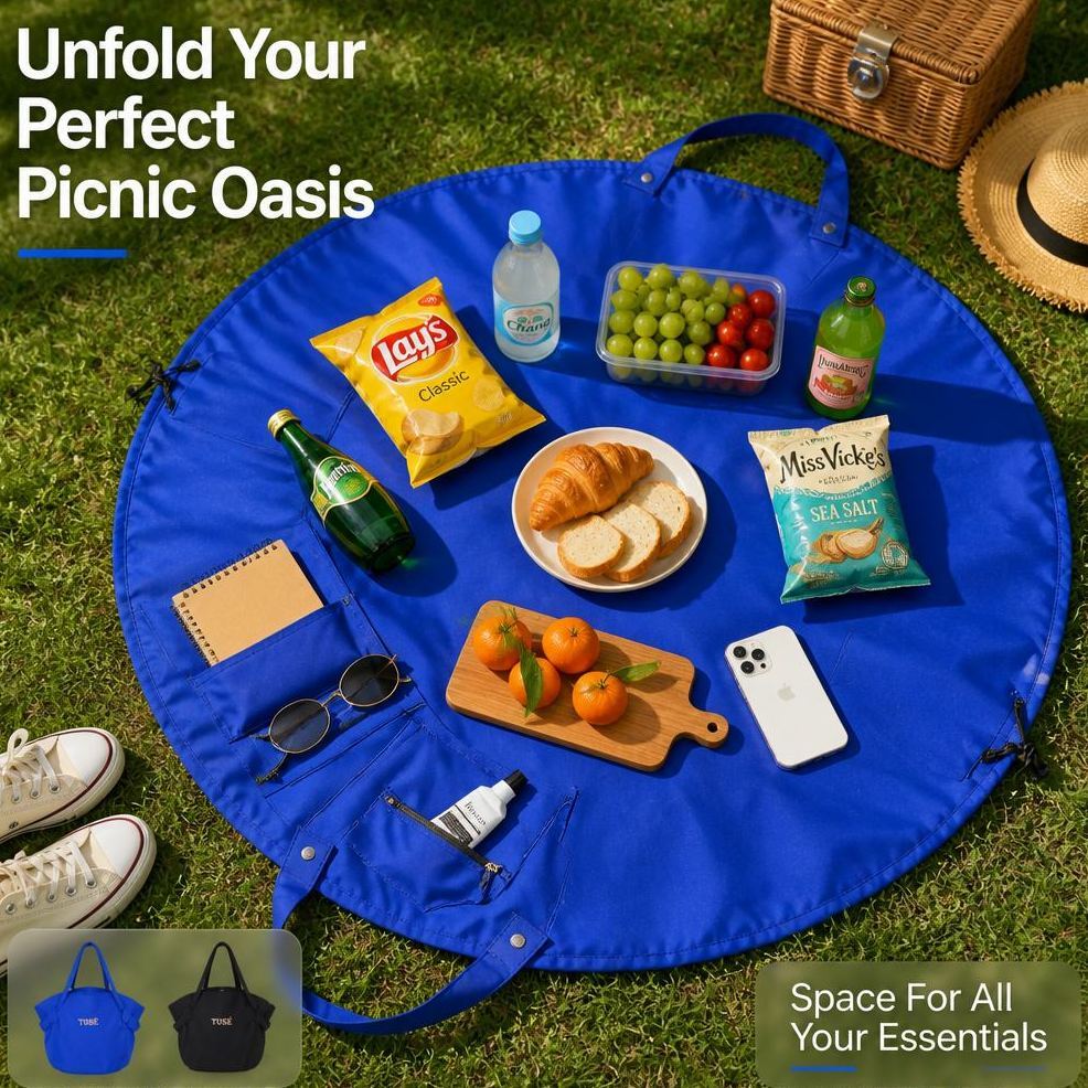 Custom Name Portable Drawstring Storage Bag & Picnic Blanket 2-in-1, Foldable Outdoor Ground Mat, Toy Storage Organizer, Camping Beach Travel Bag